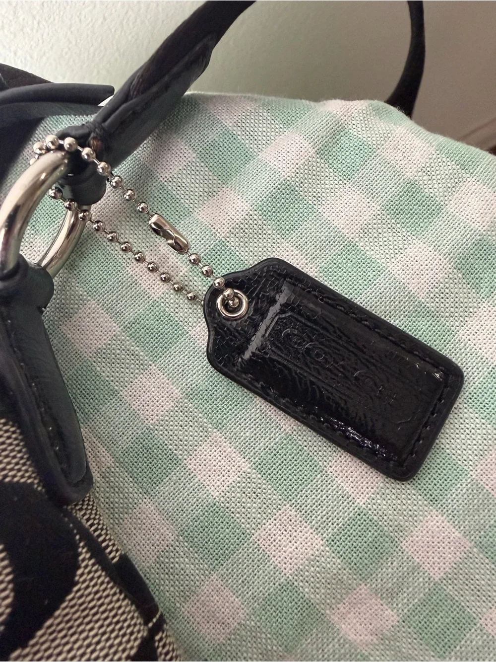 Coach Signature Stripe Black and Gray Monogram Crossbody Bag